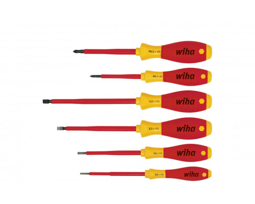 00833 Wiha Набор из 6 диэлектр.отверток SoftFinish electric: 3,0 x 100 / 4,0 x 100 / 5,5 x 125 / 6,5 x 150 / PH1 x 80 / PH2 x 100 (серия 320N)