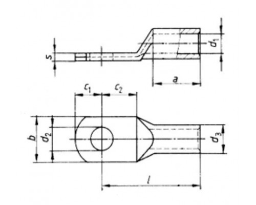 ТМЛ-DIN-25-2х10-23-F (ЮМП) Наконечник ТМЛ DIN-типа 25мм2 с двумя отв. под болт М10, мцр 23мм, развальц. хвостовик (25шт/упак)